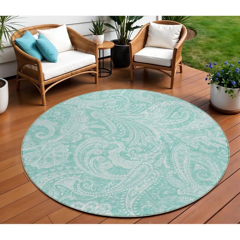 HomeRoots Paisley Transitional Rectangle Outdoor Rug - 8' Round