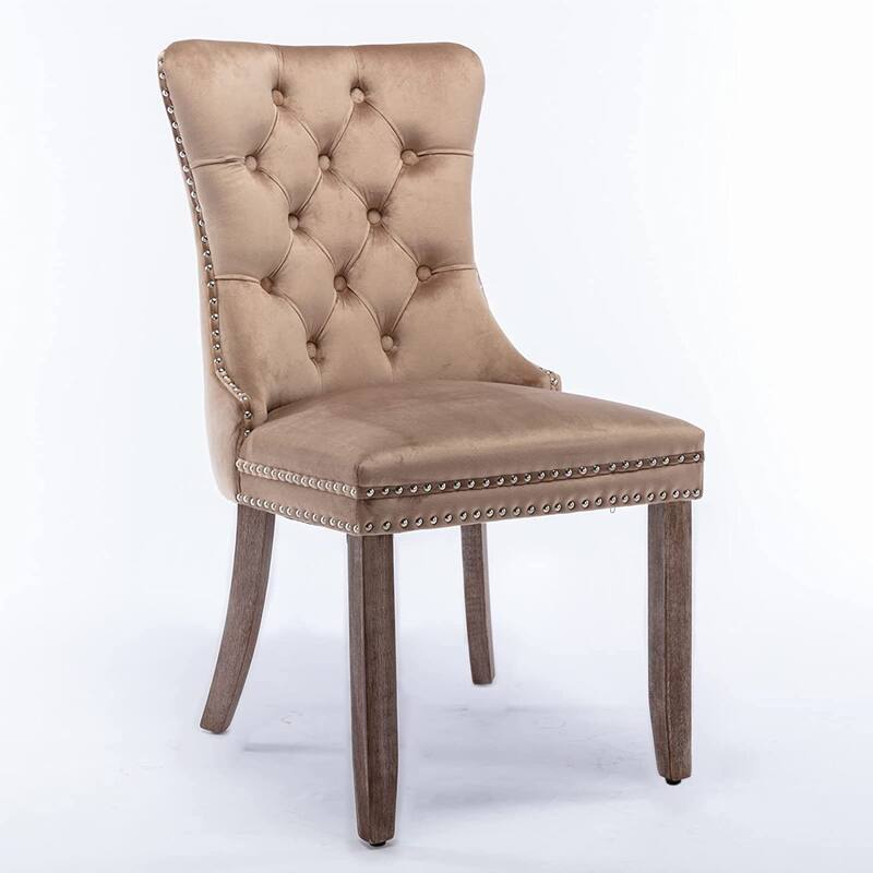 Set of 2 Velvet Dining Chairs – Tufted Upholstered Armless Accent Chairs with Nailhead Trim & Back Ring Pull