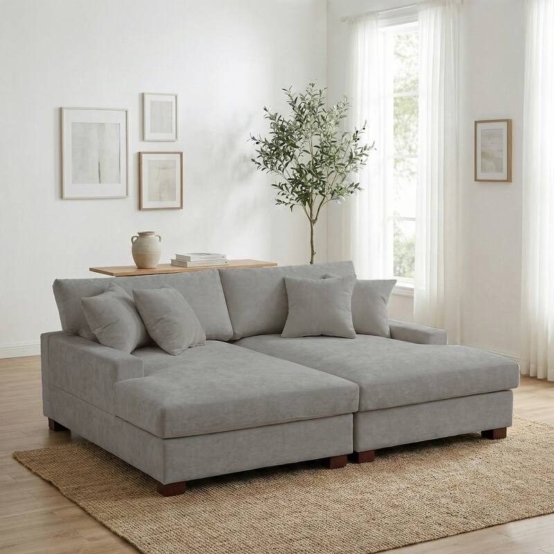 Oversized Chenille Modular Sectional Sofa With Deep Seat - Grey/2 chaise