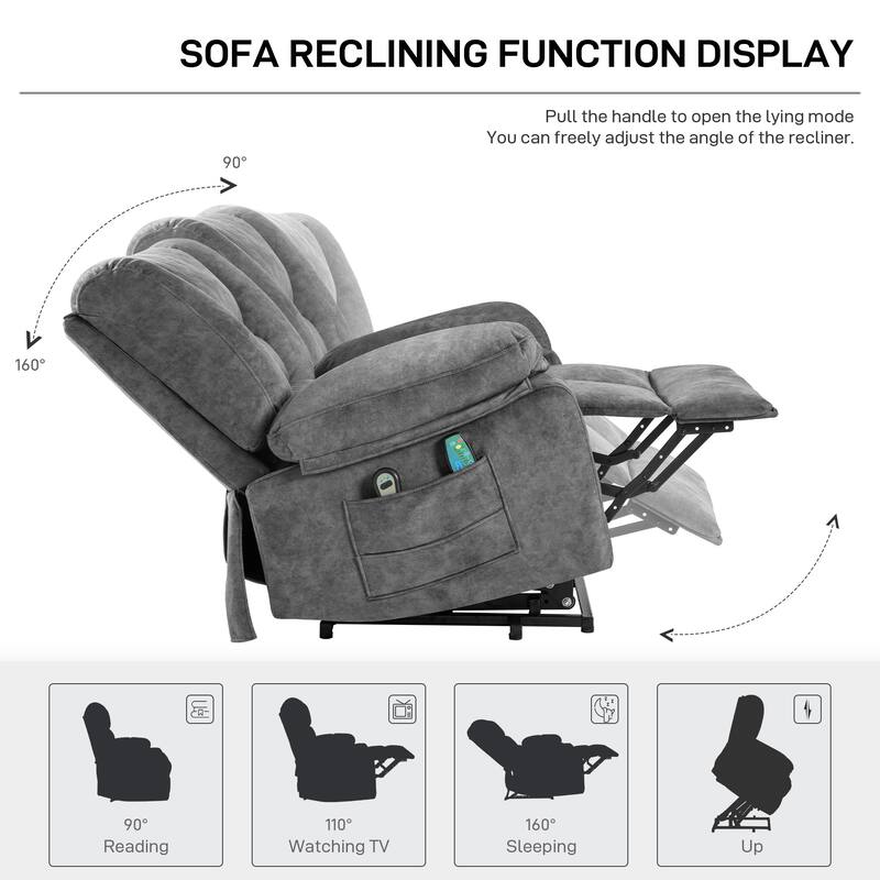 Grey Power Lift Recliner for Seniors with Massage, Heat, and 150° Recline