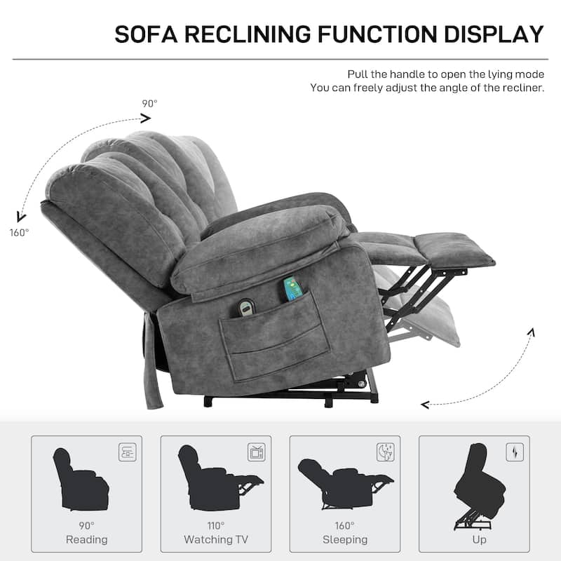 Grey Senior Power Lift Recliner with Massage and Heating, 330 lbs Capacity, and Adjustable Recline up to 150°
