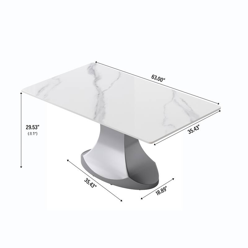 Rectangular Dining Table, Faux Marble Kitchen Dining Table with Grey Pedestal.