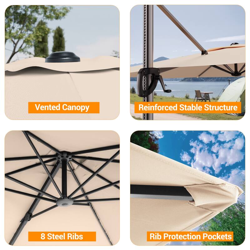 BONOSUKI 10x8FT Cantilever Patio Umbrella 360 Rotation and Canopy