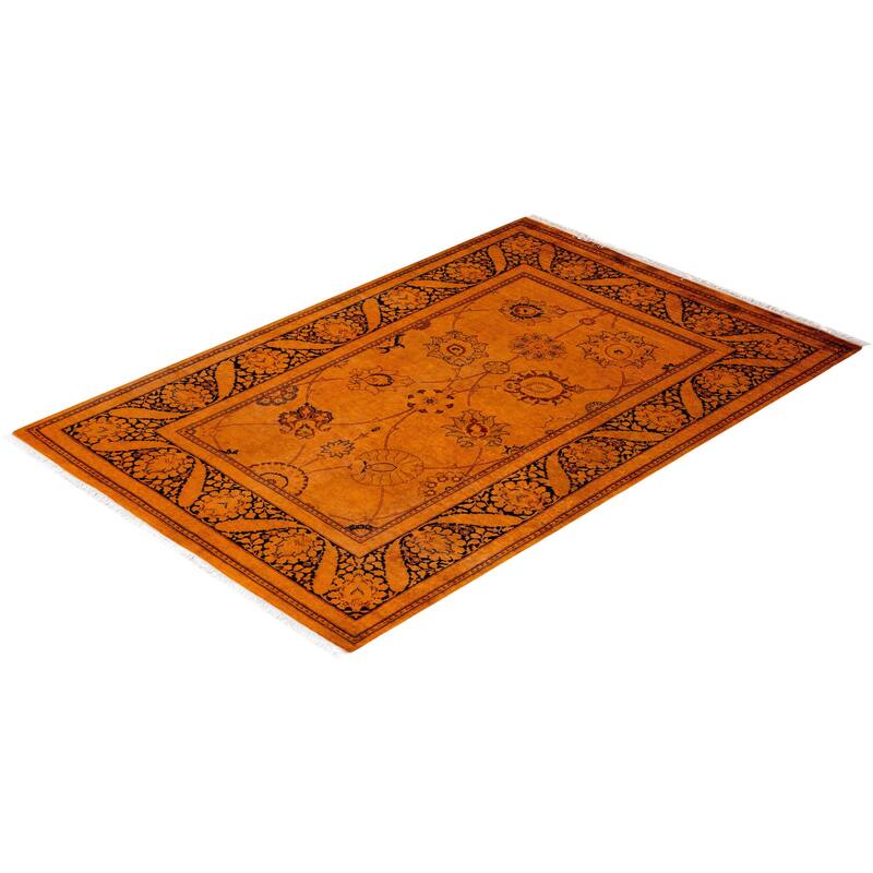 Overton Hand Knotted Wool Vintage Inspired Modern Contemporary Overdyed Orange Area Rug - 4' 2" x 6' 3"