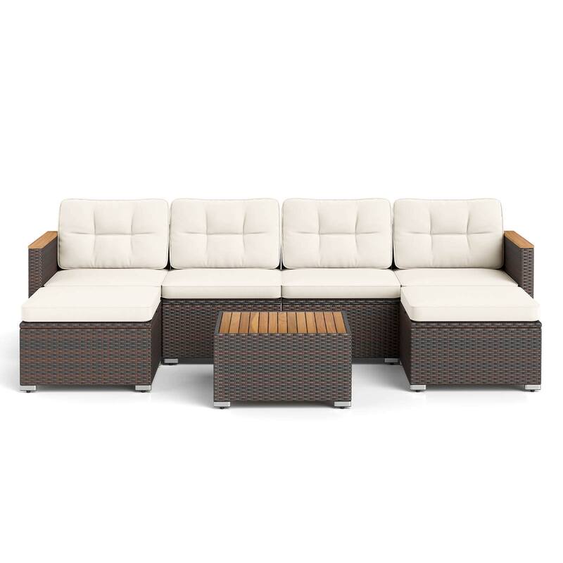 Costway 7 PCS Wicker Conversation Set with Seat & Back Cushions Wood - See Details