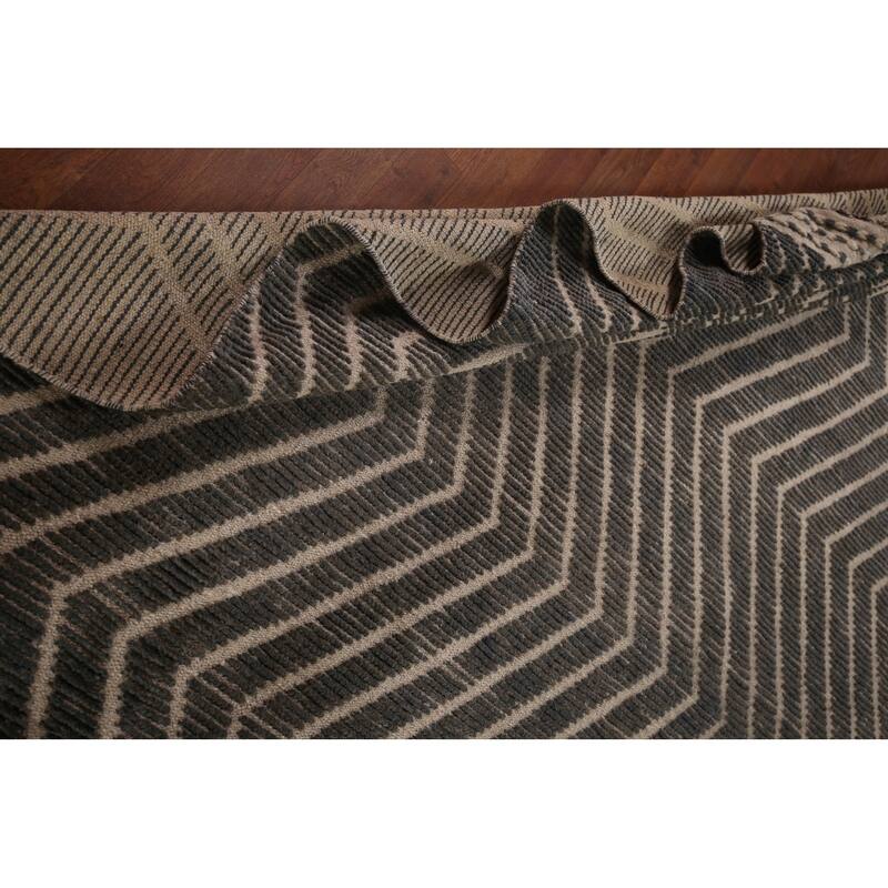 All-Over Chevron Style Moroccan Oriental Rug Hand-Knotted Wool Carpet - 11'9"x 18'7"
