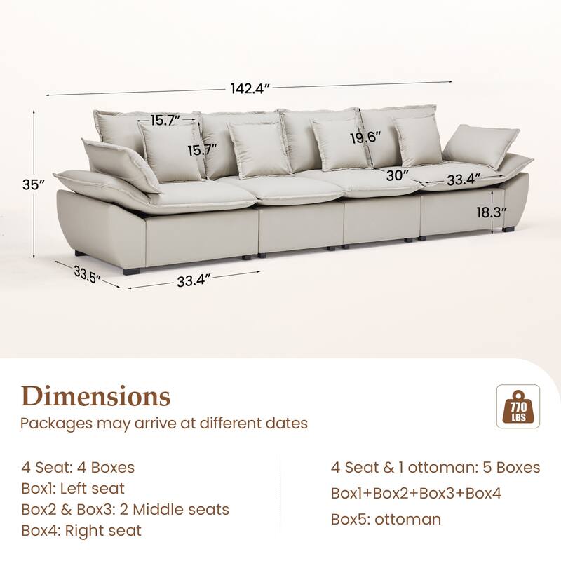 Pocassy Faux Leather Sectional Sofa Modular Couch Oversized Sofa