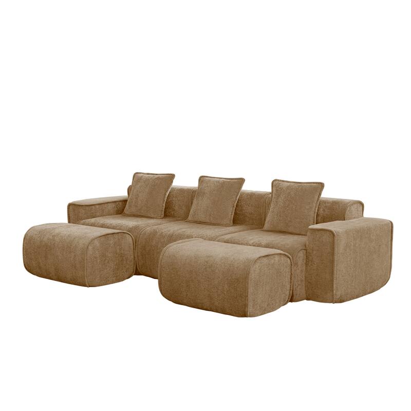 GDFStudio - Streamlined Velvet 3-Seater 108.66" U-Shaped Modular Boneless Sofa with 2 Ottomans