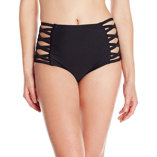 Coastal Blue Women's Swimwear High Waist Bikini Bottom, Ebony, M (8-10) - 8. Opens flyout.