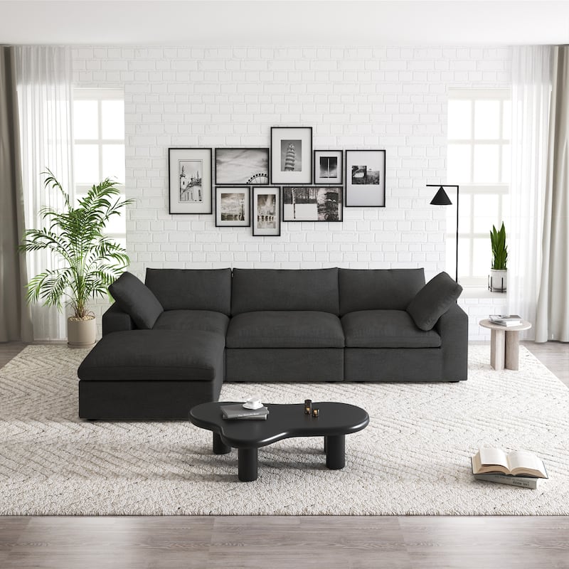 Commix Down Filled Sectional Sofa L-shape 4 Piece Modular Couch with Storage Ottoman - Dark Charcoal