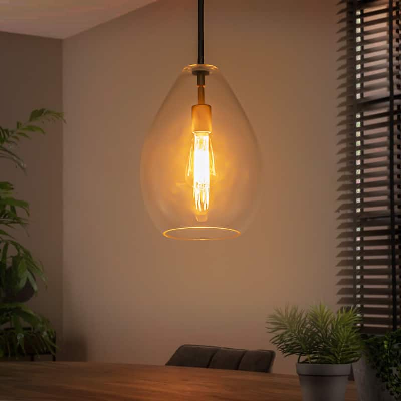 1-Light Modern Industrial Kitchen Island Pendant Light with Clear Olive-Shaped Glass Shade