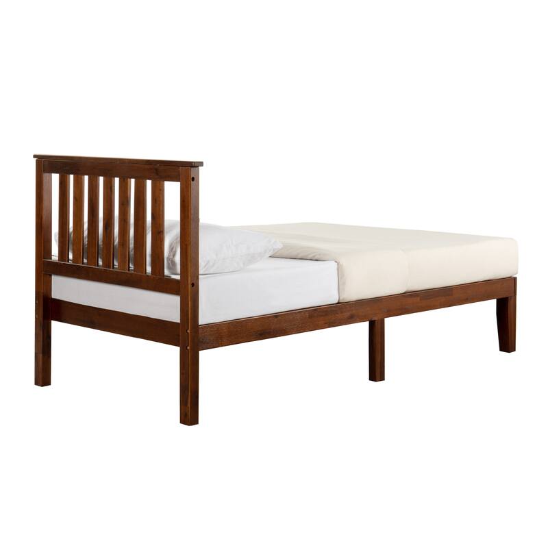 Solid Wood Platform Bed with Paneled Headboard Multiple Colors