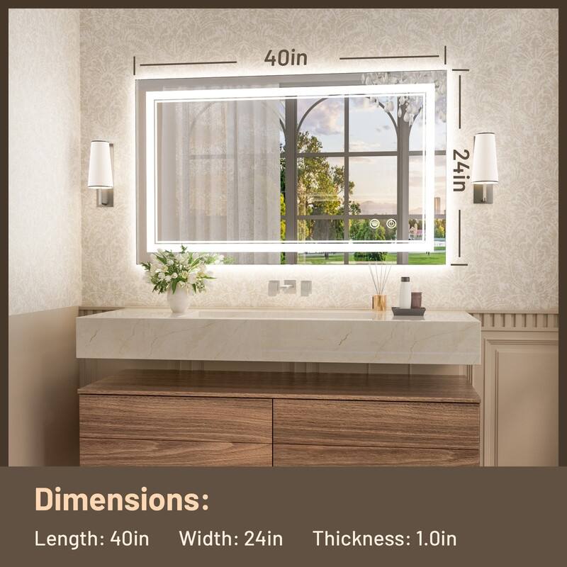 KEONJINN LED Lighted Bathroom Vanity Mirror 3 Colors Lights Wall Mirror