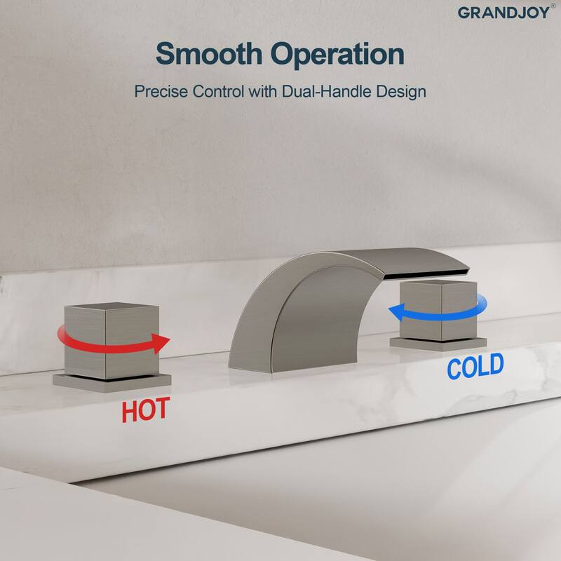 GRANDJOY Low Arc Waterfall Widespread Bathroom Sink Faucet