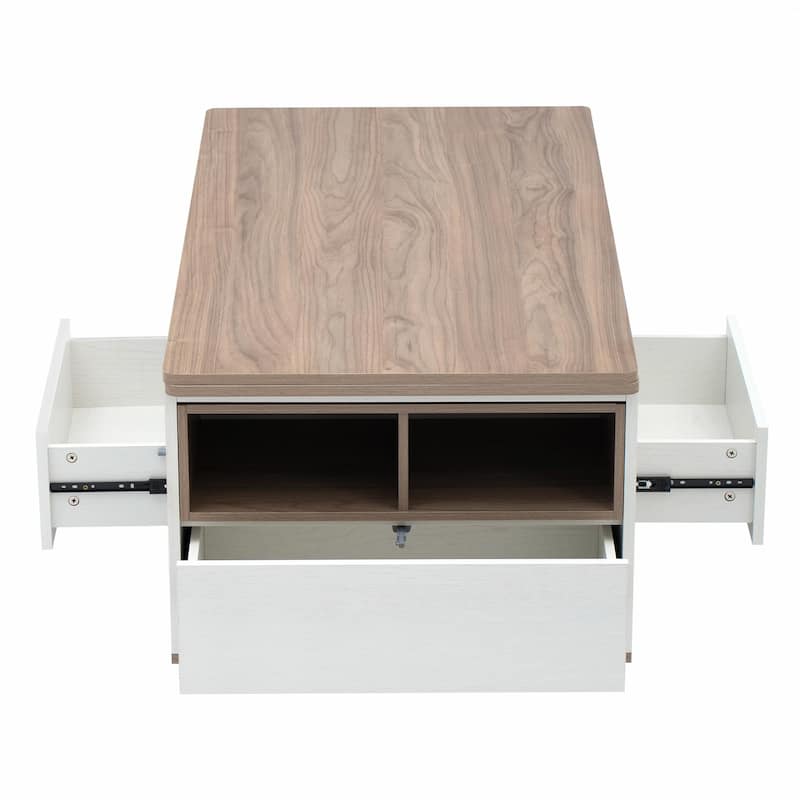 Modern Lift Top Coffee Table with Drawers & Shelves