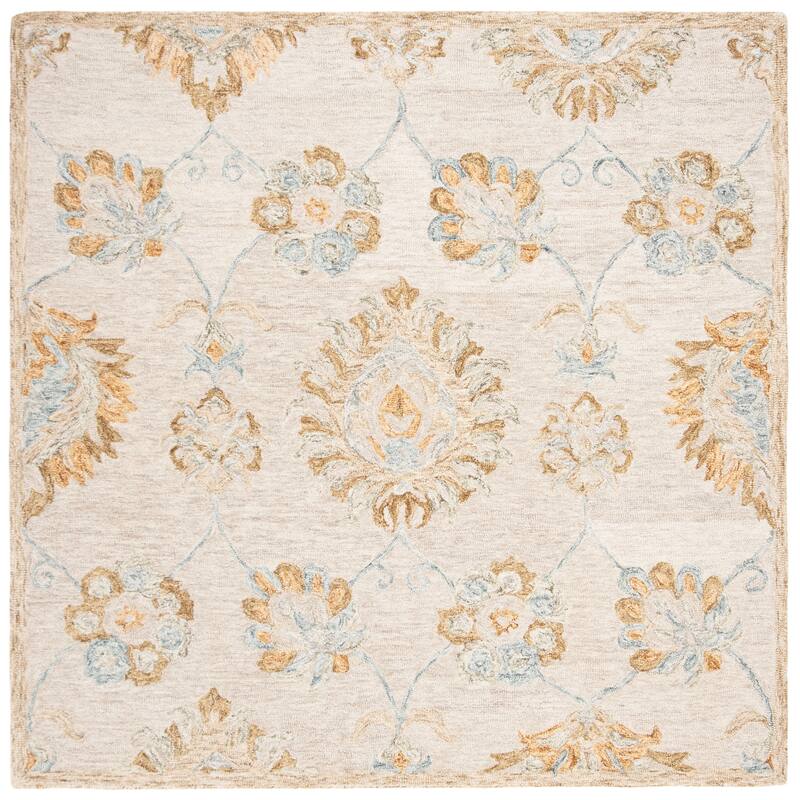 SAFAVIEH Handmade Blossom Ilana Modern Floral Wool Rug - 6' Square - Beige/Sage