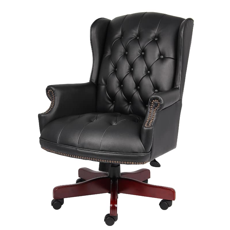 Saily Oversize Executive Chair, Traditional Wingback Black Tufted Vinyl