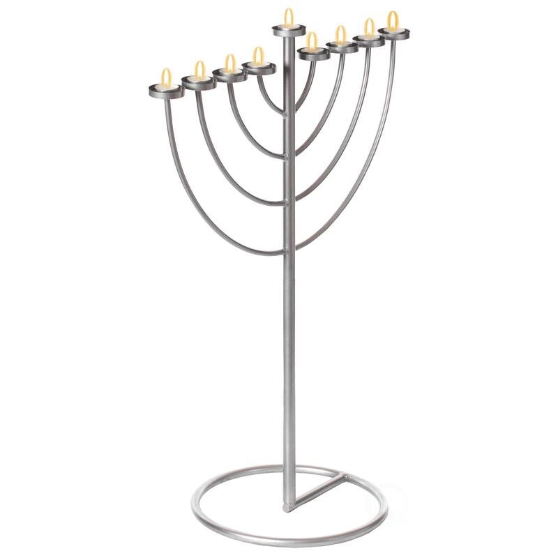 Silver 9 Branch Thin Pipe Hanukkah Menorah, Metal-Aluminum