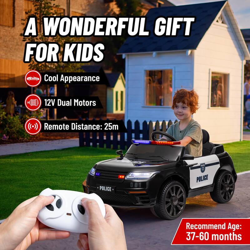 Battery-Powered Kids Electric Ride-On Police Car with Siren, Parental Remote Control, Adjustable Speeds, and Spring Suspension