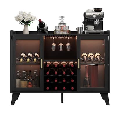 47" Industrial Wine Buffet with LED Lighting - BLACK