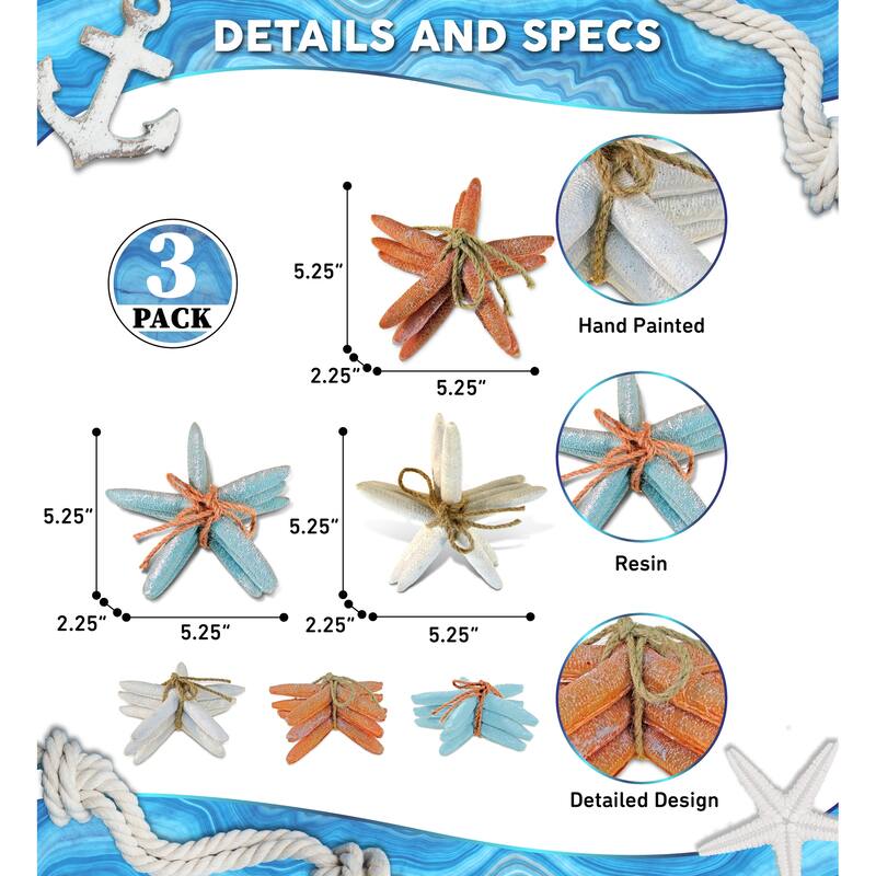 CoTa Global Resin Starfish Collection - White, Orange, and Turquoise