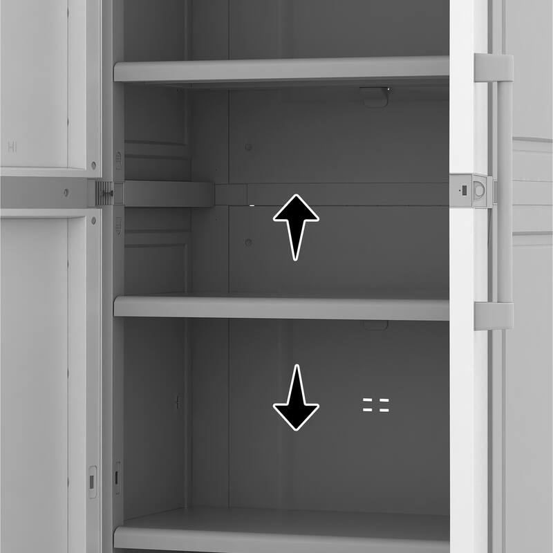 Keter Utility Garage Vertical Resin Home Storage Cabinet with lockable Doors and Shelves Ideal for Organization and Tools, White