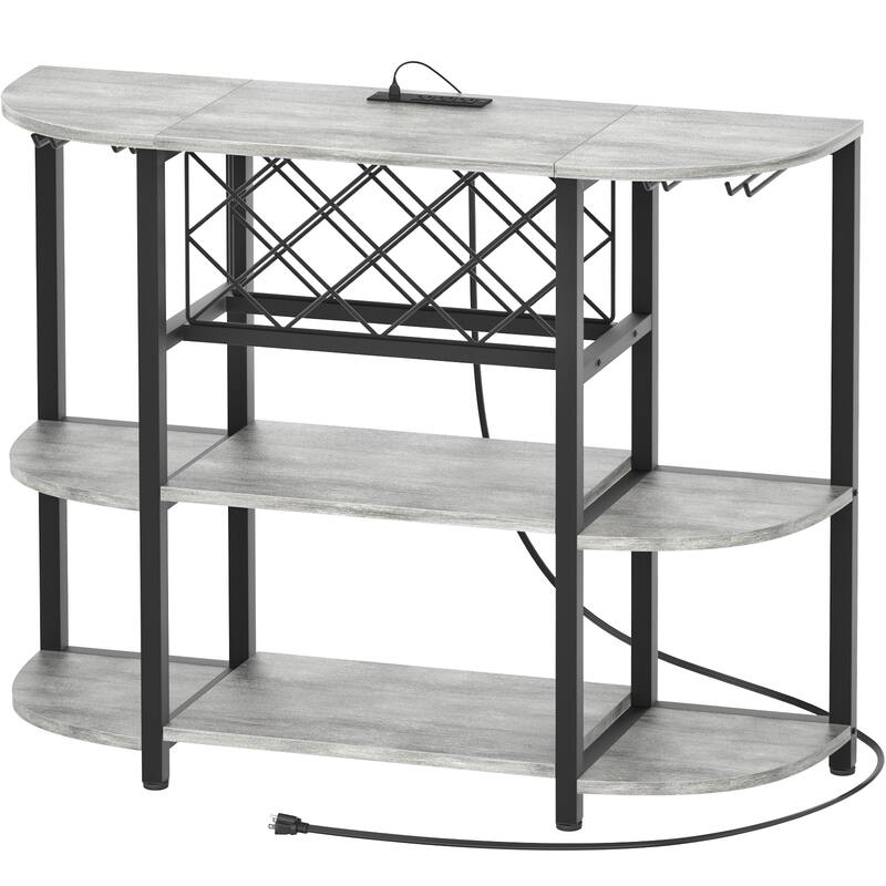 Bar Storage Shelf with Wine holder and Glass Rack, Liquor Shelf with Charge Station