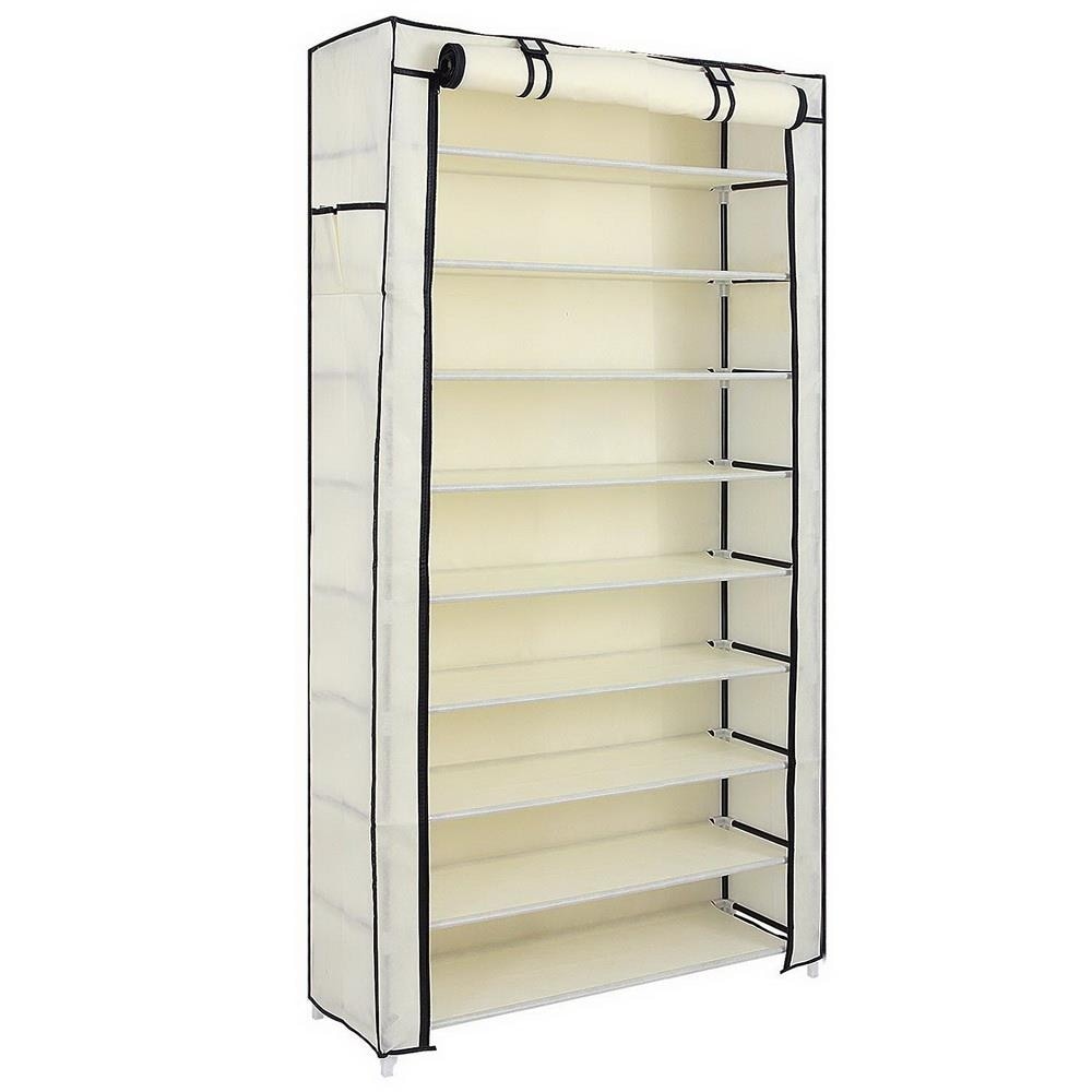 27 Pairs Portable Shoe Rack Storage Organizer 6 Tiers Boot Rack Shelf for Closet with Dustproof Cover, Size: 9 Lattices, Brown