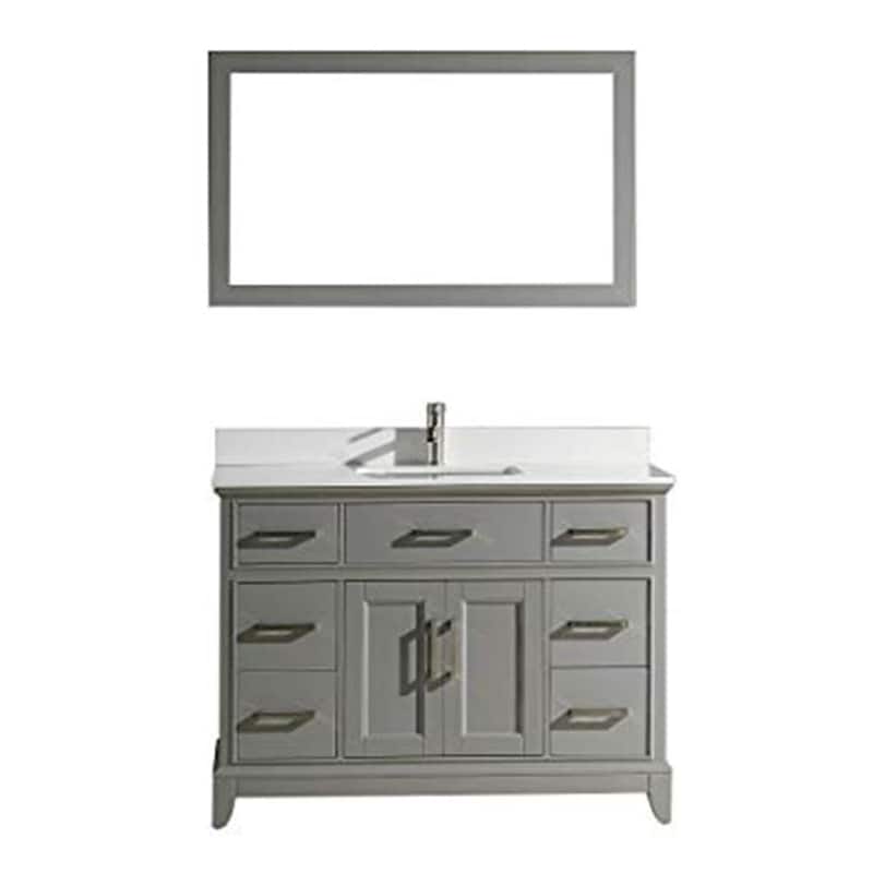 Vanity Art 48" Single Sink Bathroom Vanity Set with Engineered Marble Top and Free Mirror - Grey
