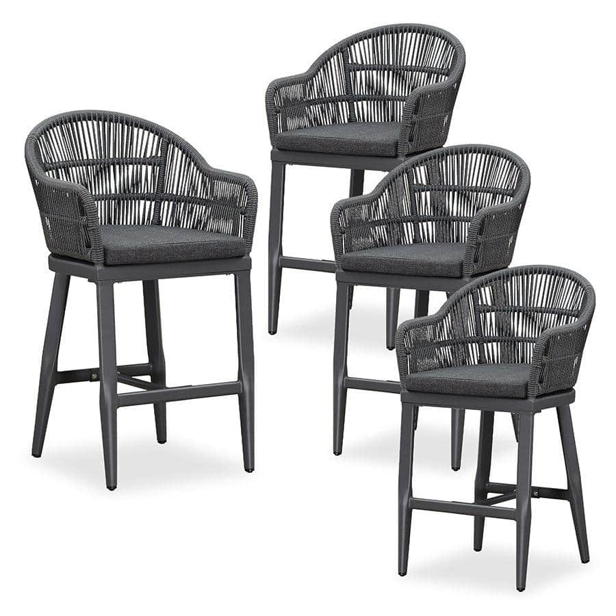 PURPLE LEAF Counter BarStools Set of 4 Aluminum Dining Chairs with Back and Cushions Rattan Bar Stools