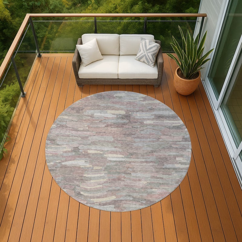 Machine Washable Indoor/ Outdoor Abstract Rock Chantille Rug - Blush - 8' x 8'