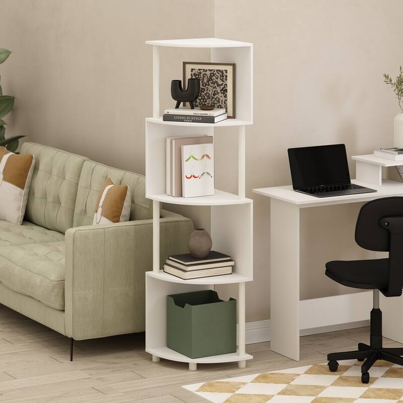 57.72 in. Tall White Wood 4-Shelf Bookcase