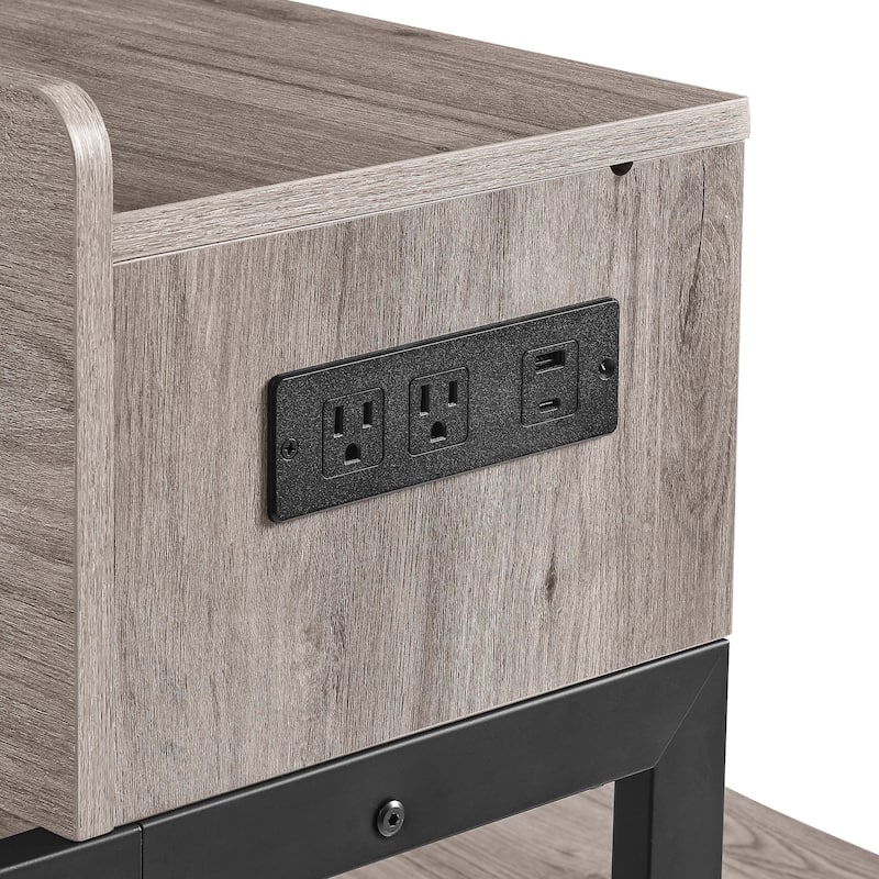 59" Sofa Side Table Bar Table with Charging Station, Console Table Grey Dining Table & Chairs Set with Power Outlets