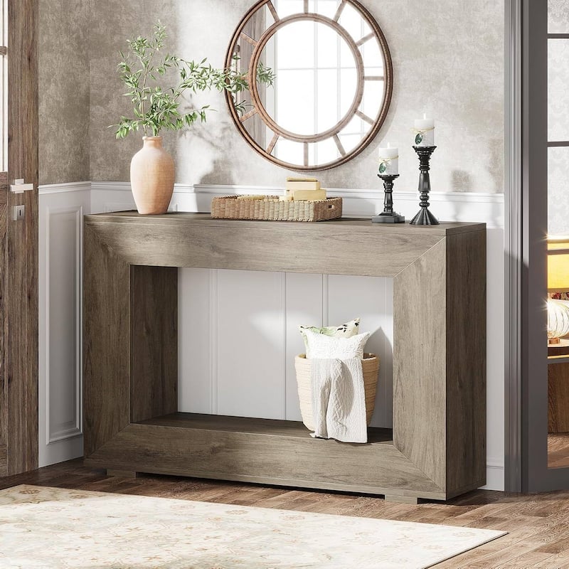 Engineered Wood Finish Console Table with Industrial Shelves - 47.24'' L x 32.87'' H x 11.81'' D