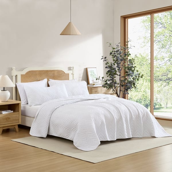 HLC.ME Weston - 3 Piece Size Quilt Set, Lightweight Bedspread Coverlet Set. - Queen - White