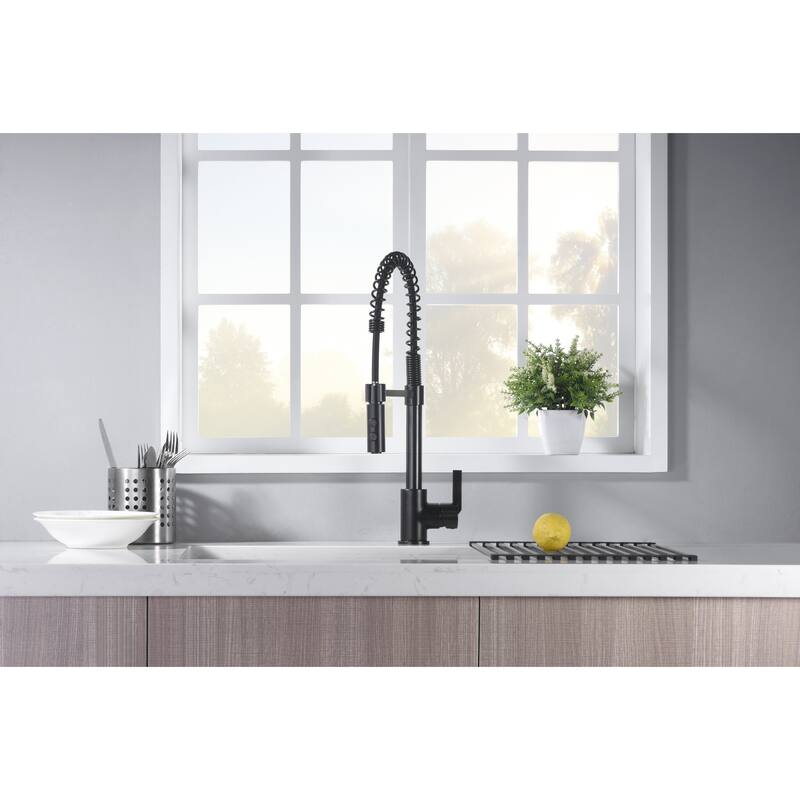 UltraFaucets Euro Collection Spring Spout Kitchen Faucet With Pull-Down Spray