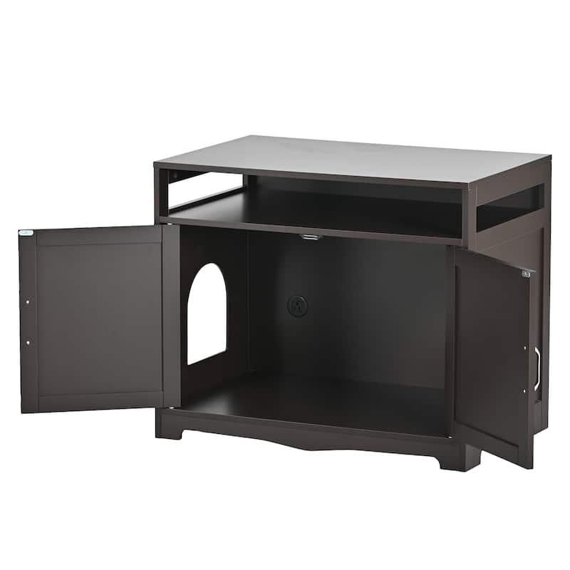 Cat Litter Box Enclosure with 2 Doors and Hidden Plug,Espresso