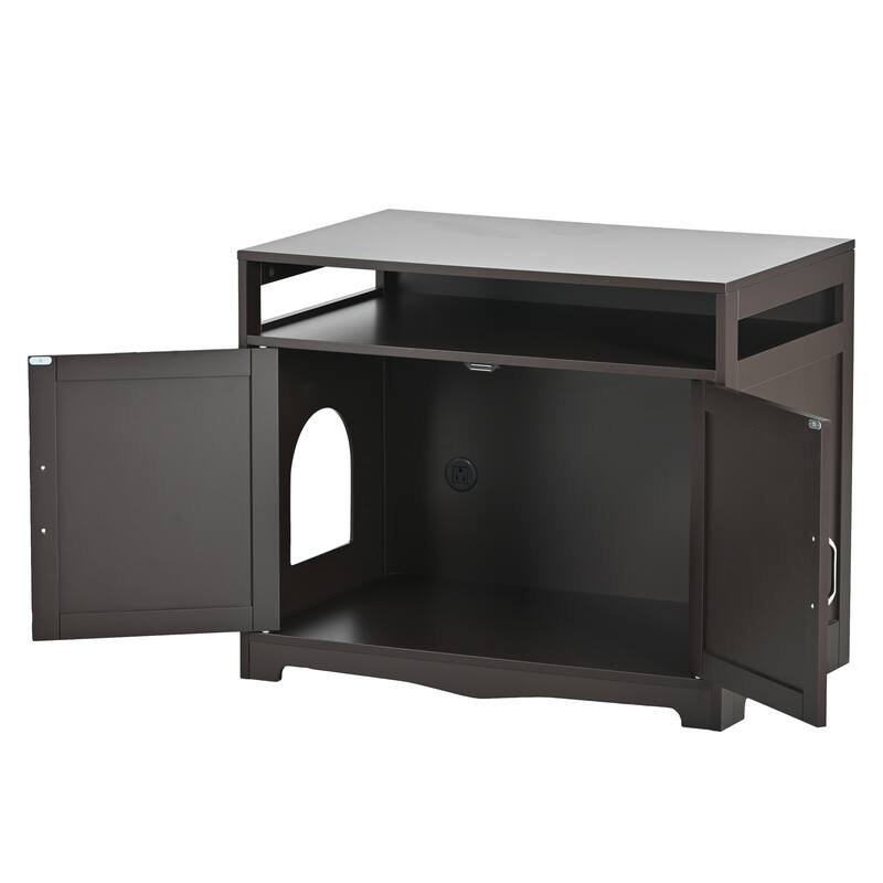 Indoor Cat Washroom Storage Bench Side Table Cat House, Large Wooden Enclused Litter Box House