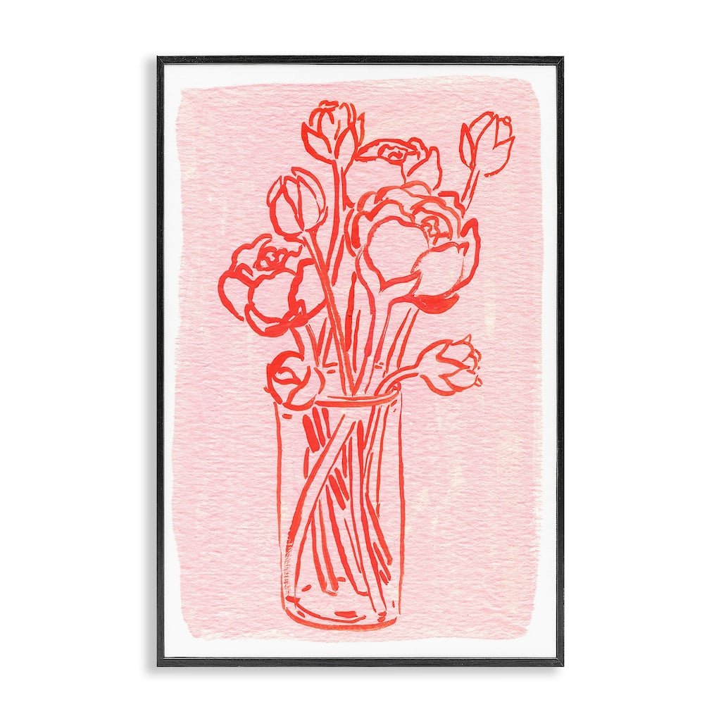 Stupell Outlined Peony Vase Framed Giclee Art Design By Hannah Moren
