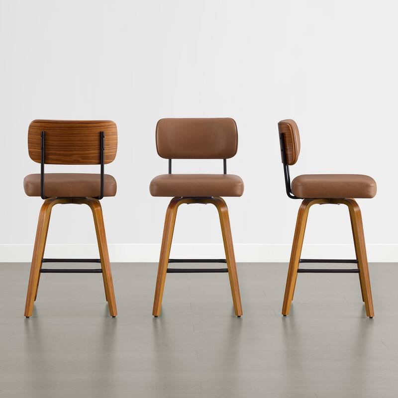 Spruce & Spring 26" Swivel Bar Stool with Bentwood Back or PE Rattan Back