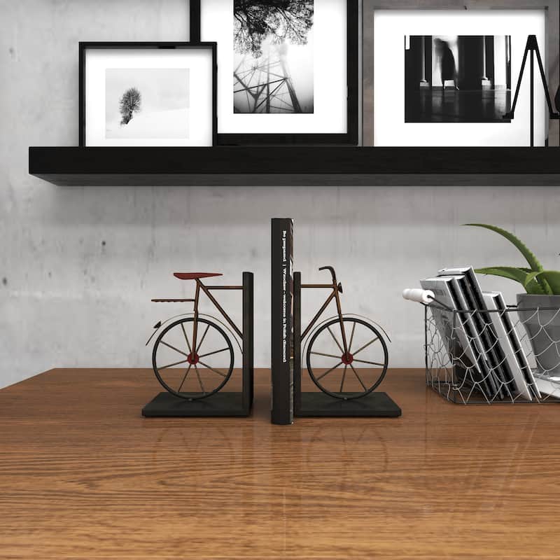 Black Metal Weathered Bike Decorative Bookends (Set of 2)