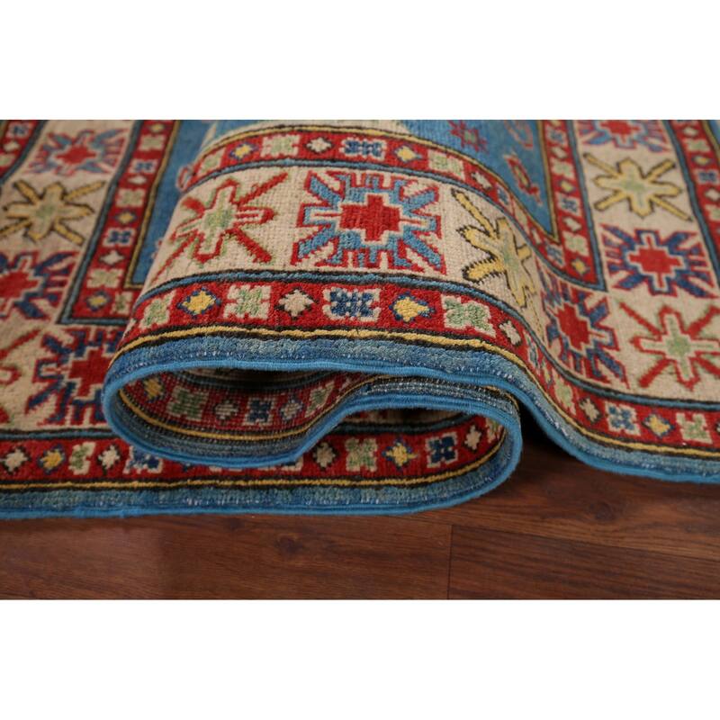 Blue Kazak Pakistan Accent Rug Hand-Knotted Wool Carpet - 3'5" x 4'10"