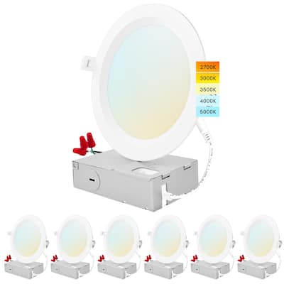 Luxrite 6" Ultra Thin LED Recessed Light J-Box 14W 5 Color Options Dimmable 1150 Lumens IC Rated Baffle 6 Pack