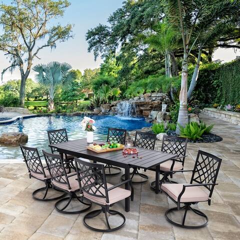 7/9 PCS Outdoor Patio Dining Set, 6/8 Armrest Stackable Swivel Chairs and Extendable Dining Table