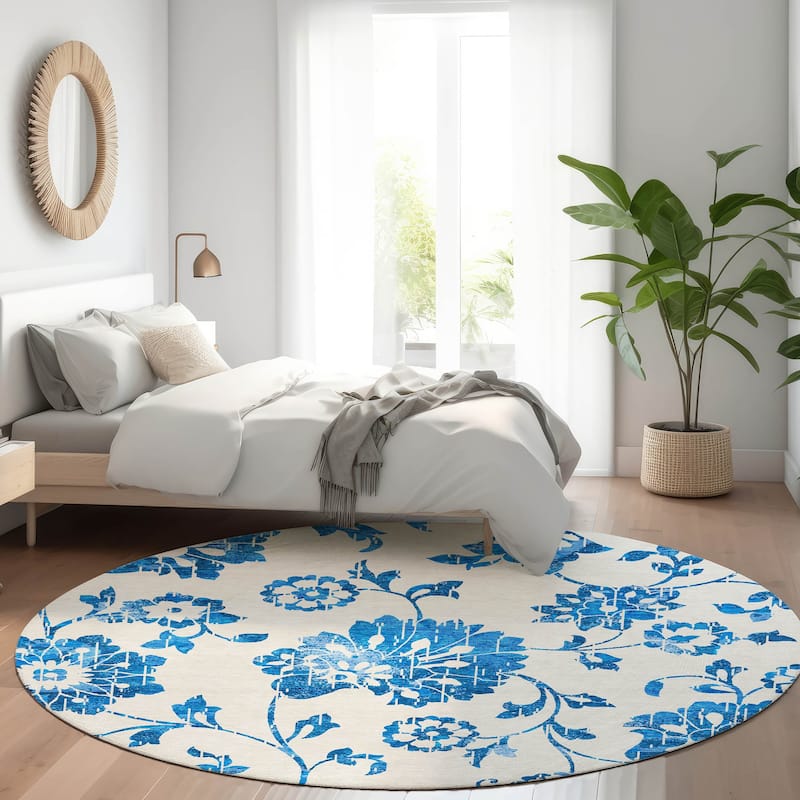 Premium Washable Super Soft Floral Whimsy Mayfield Rug - White - 8' x 8'