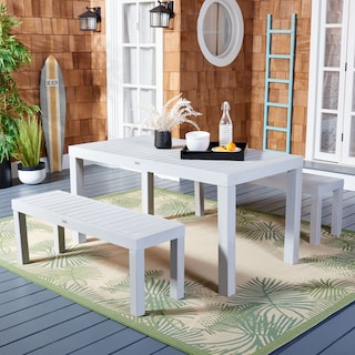 SAFAVIEH Outdoor Living Dario 3-Piece Dining Set With 59-Inch L Table And 2 Backless Benches - 59"W x 32"D x 30"H