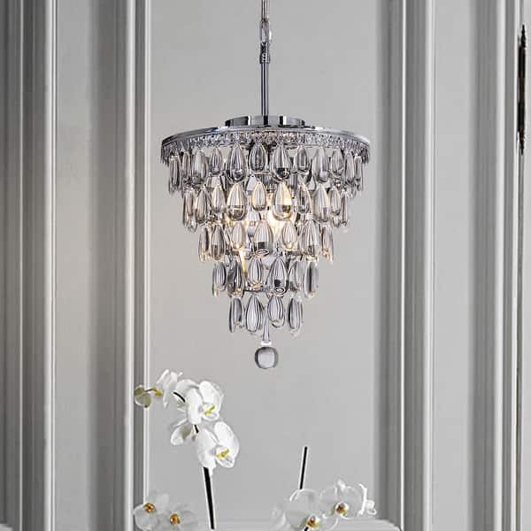 slide 8 of 9, 3 Light Glam Crystal Tier Pendant Chandelier Chrome