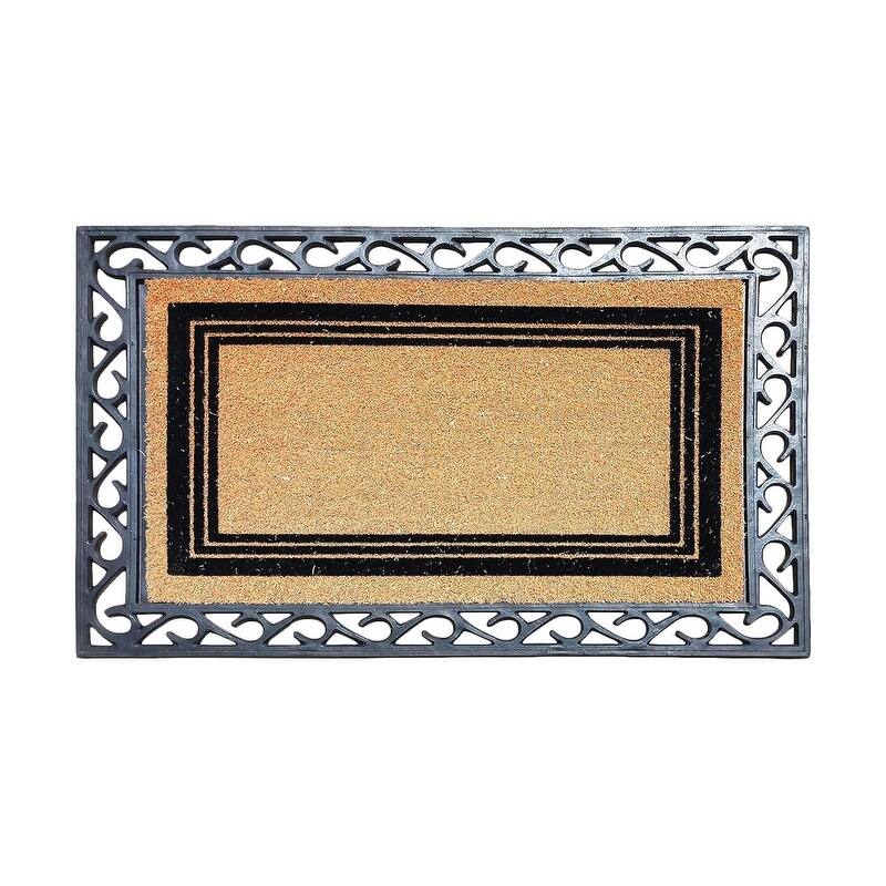 A1HC Natural Coir Entrance Door Mats, Large Rubber Doormat, Non-Slip, Flock Doormat, Thin-Profile Indoor Outdoor Mat 24" X 36" - Classic Flock Border