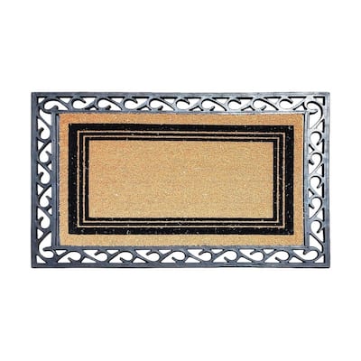 A1HC Natural Coir Entrance Door Mats, Large Rubber Doormat, Non-Slip, Flock Doormat, Thin-Profile Indoor Outdoor Mat 24" X 36"