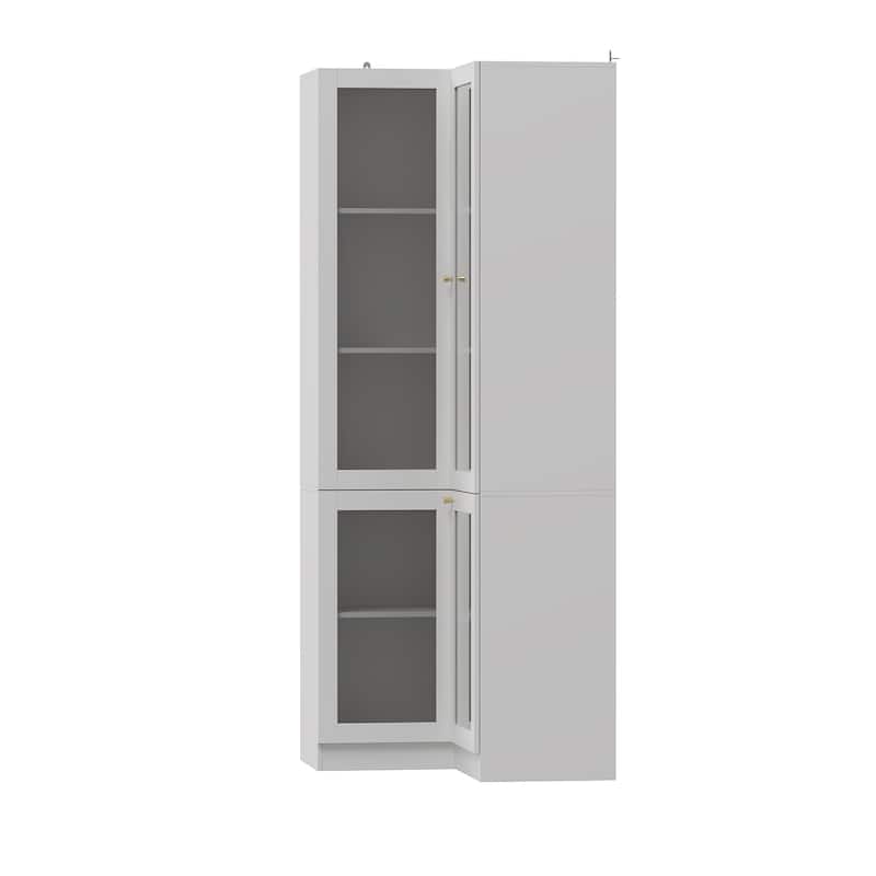 Corner Display Panrty Curio Cabinet with Acrylic Doors White Bookcase - 31.5"X78.7"